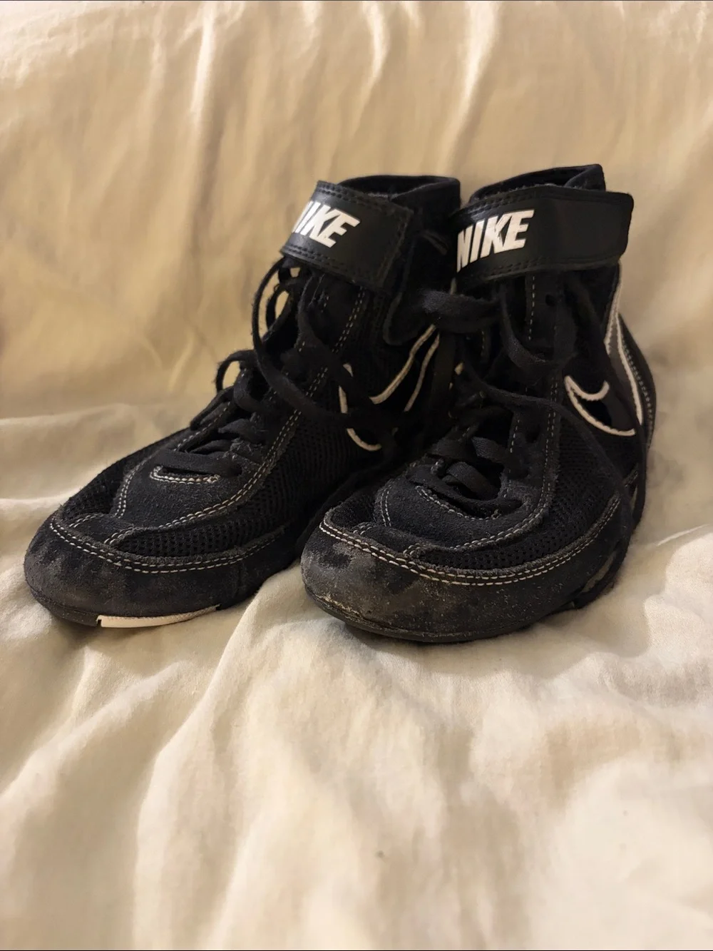 Nike Kids Black High-Top Wrestling Sneakers with White Accents